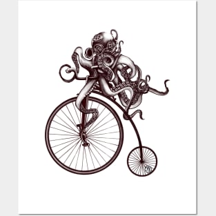 Penny Farthing Octopus Cycling Posters and Art